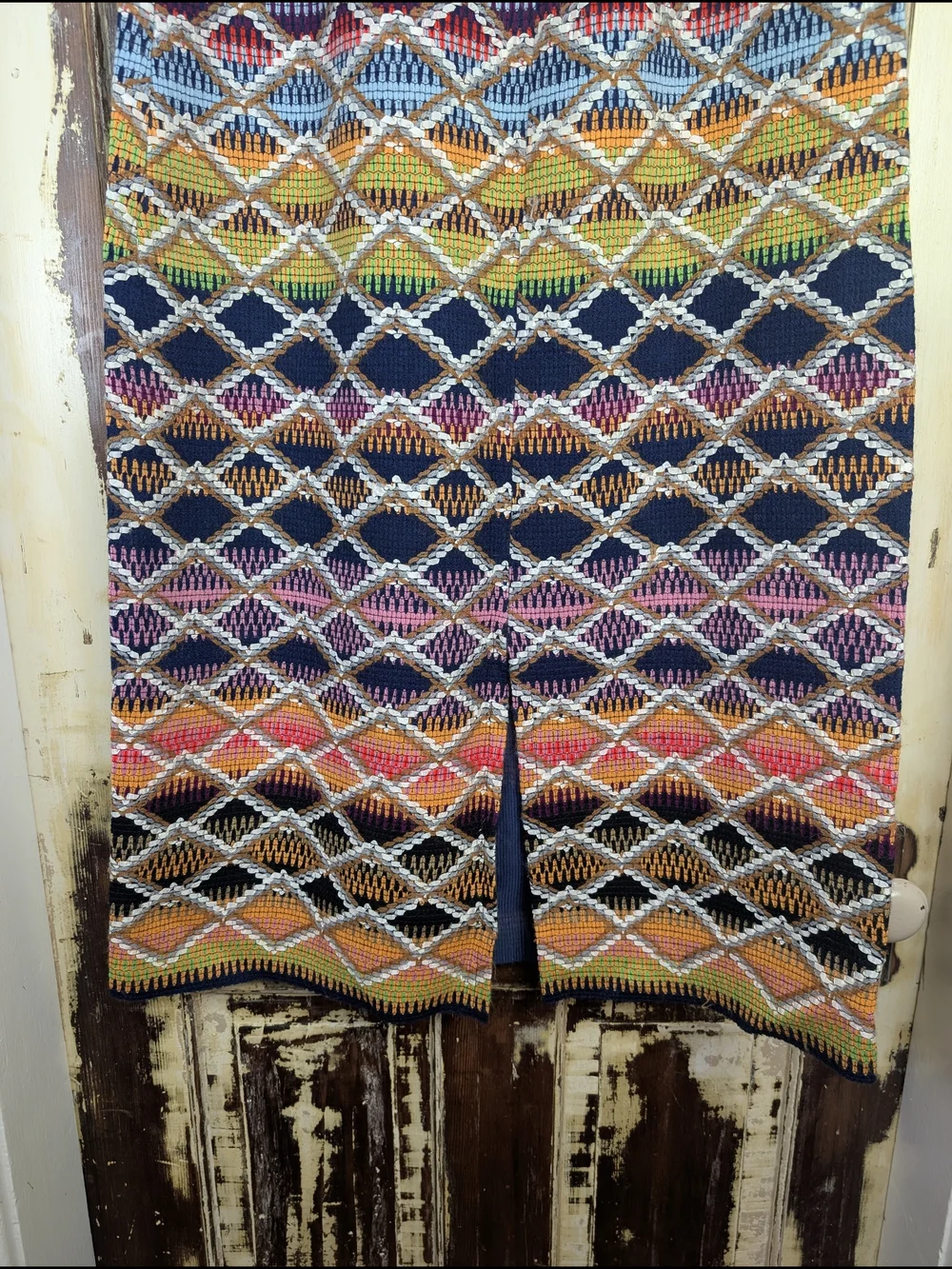 Handmade Multicolor Woven Geometric Boho Maxi Skirt Western Festival Size M - Picture 5 of 9